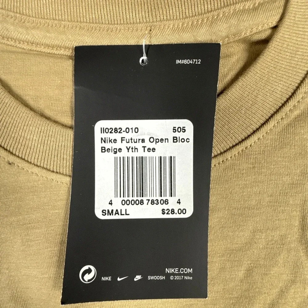 Nike Futura Youth Small Open Bloc Beige Tee Graphic T-Shirt NWT